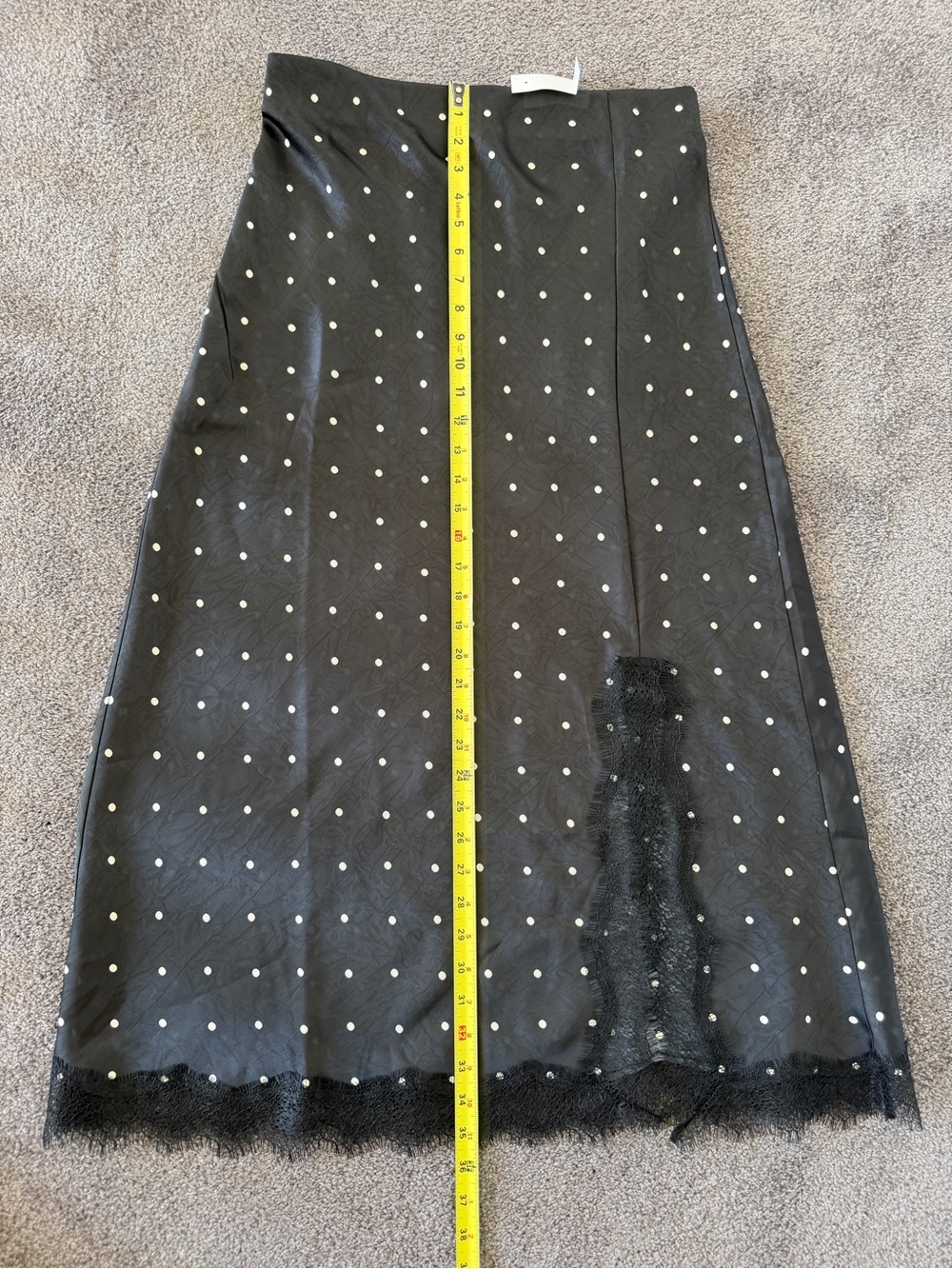 Black Loft NWT Polka Dot A-Line Midi Skirt with Lace Hem